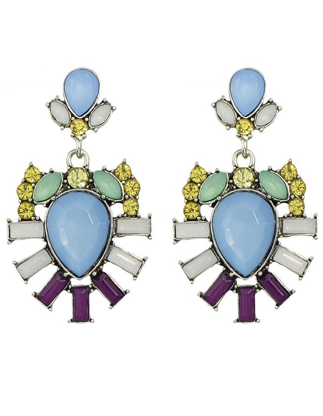 Shein Purple Rhinestone Flower Drop Earrings