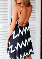 Rosewe Tassels Decorated Open Back Chevron Printed Dress