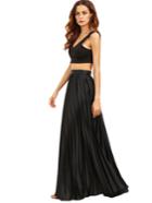 Shein Pleated Flare Floor Length Skirt With Zipper Side