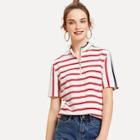 Shein Striped Print O-ring Zip Front Tee