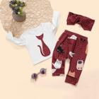 Shein Baby Cartoon Embroidered Tee & Pants & Headband