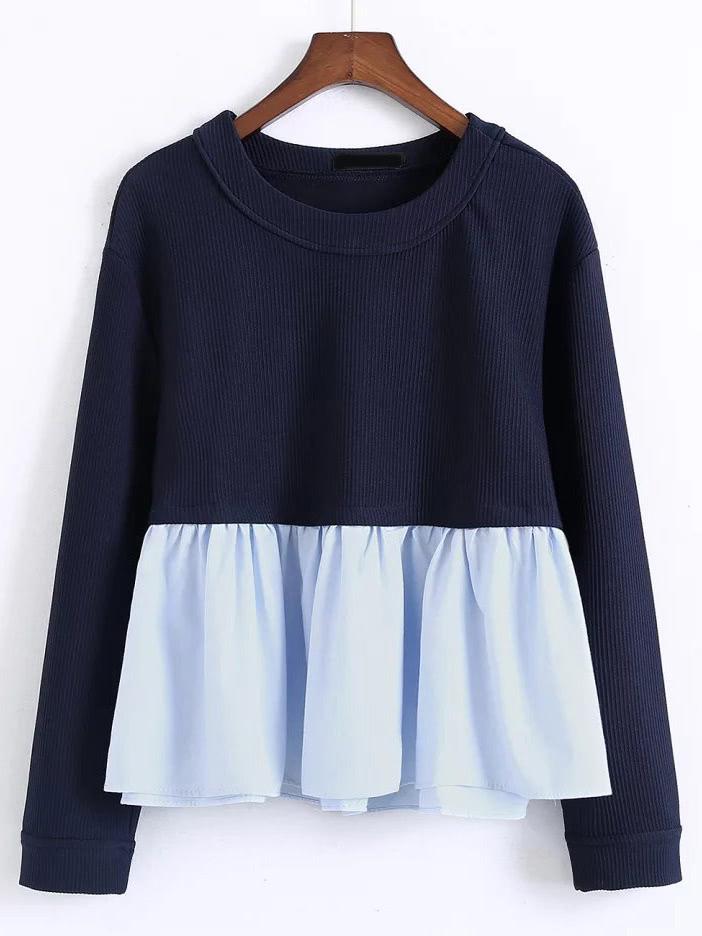 Shein Contrast Frill Hem Sweatshirt