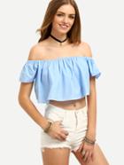 Shein Blue Off The Shoulder Crop Blouse