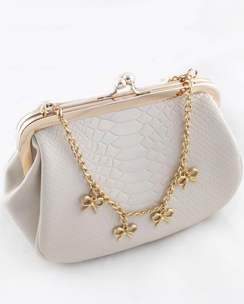 Shein White Crocodile Gold Chain Bow Bag