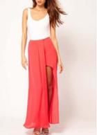 Rosewe New Arriving Split Design Ankle Length Skirt Red