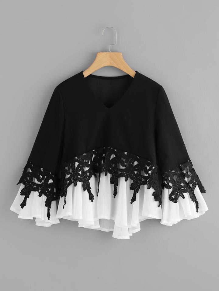 Shein Lace Applique Two Tone Flowy Top
