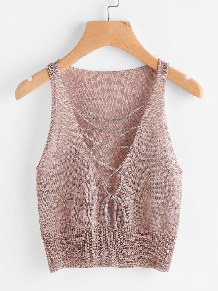 Shein Plunging Lace Up Knit Tank Top