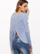 Shein Blue Marled Knit Split Back T-shirt