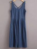 Shein Blue Sleeveless Buttons Side Denim Wide Leg Jumpsuit