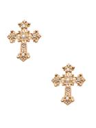 Shein Gold Tone Gem Inlay Cross Stud Earrings