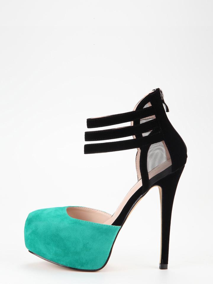 Shein Black & Green Mesh Panel D'orsey Platform Heels