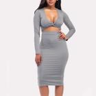Shein Twist Front Crop Tee And Pencil Skirt