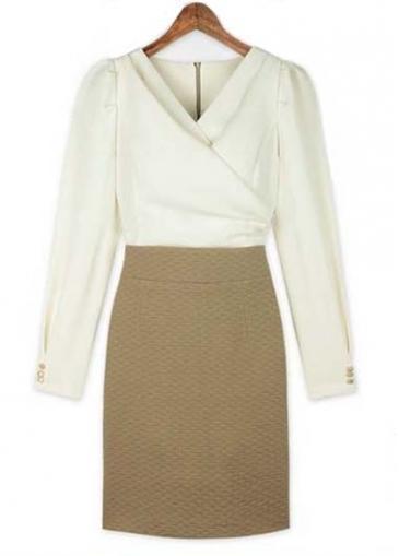 Rosewe Autumn Essential V Neck Color Blocking Tight Dress
