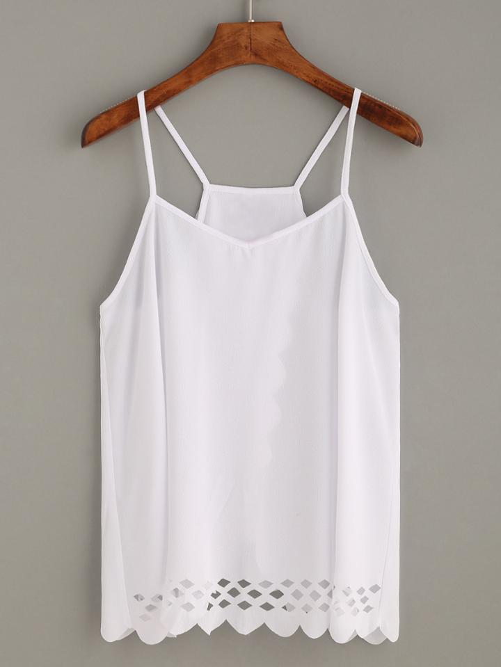 Shein White Laser Cut Scallop Split Back Cami Top