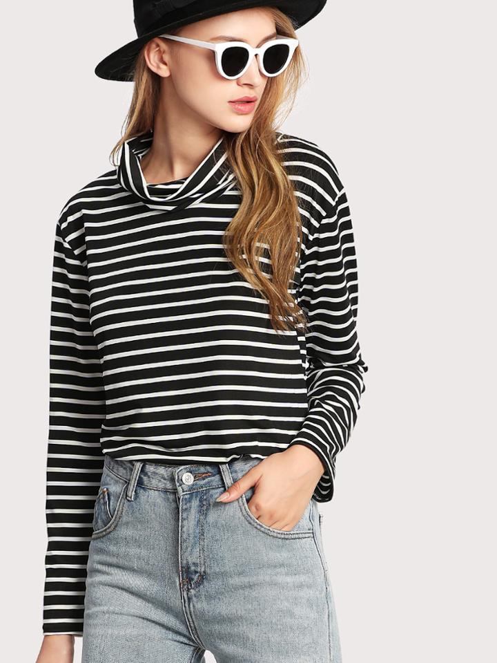 Shein Cowl Neck Striped Tee