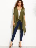 Shein Olive Green Roll Tab Sleeve Waterfall Coat With Zip Detail