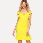 Shein Knotted Ruffle Off Shoulder Fitted Dress