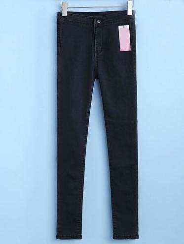 Shein Black High Waist Button Slim Leg Jeans