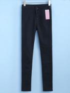 Shein Black High Waist Button Slim Leg Jeans