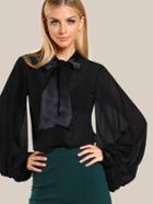 Shein Tie Neck Bishop Sleeve Blouse