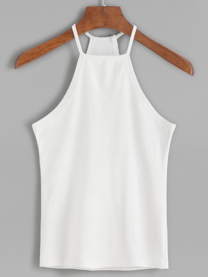 Shein White Halter Ribbed Cami Top