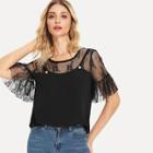 Shein Lace Contrast Ruffle Sleeve Top