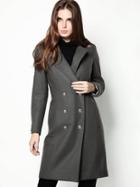 Shein Dark Grey V Neck Long Sleeve Wool-blend Coat
