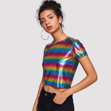 Shein Colorful Striped Crop Tee