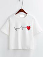 Shein White Short Sleeve Heart Embroidered T-shirt