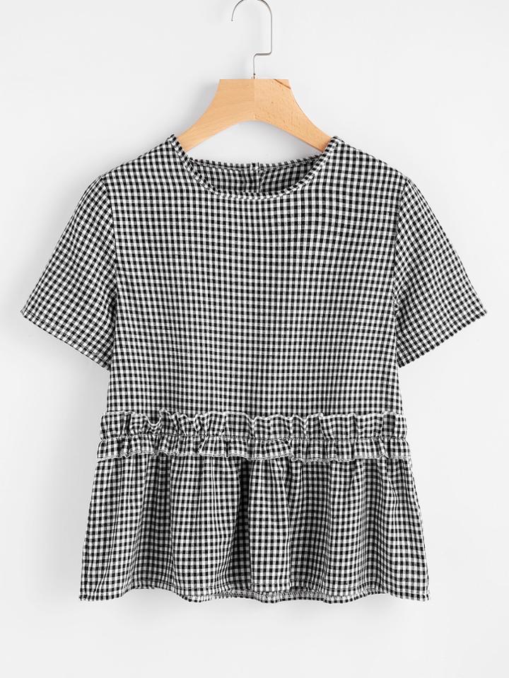 Shein Gingham Frill Trim Blouse