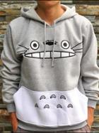 Shein Grey Hooded Cartoon Pattern Loose Sweatshirt