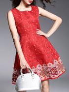 Shein Red Jacquard Embroidered A-line Dress