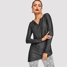 Shein V-cut Neck Beaded Detail Tee