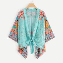 Shein Knot Front Batwing Sleeve Floral Top