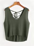 Shein Lace Up Back Dip Hem Knit Tank Top