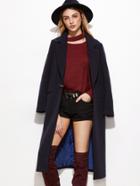 Shein Navy Notch Collar Overcoat With D Ring Detail