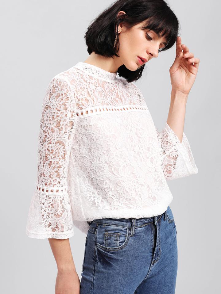 Shein Hollow Cut Detail Floral Lace Top