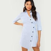Shein Asymmetric Placket Striped Shirt Dress