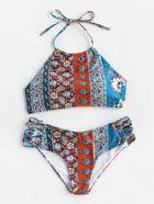 Shein Floral And Paisley Print Cutout Side Bikini Set