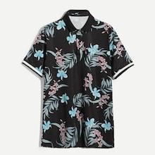 Shein Men Tropical Print Collar Tee