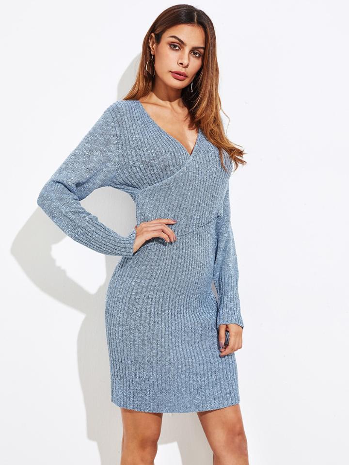 Shein Surplice Front Ribbed Trim Sweater Dress