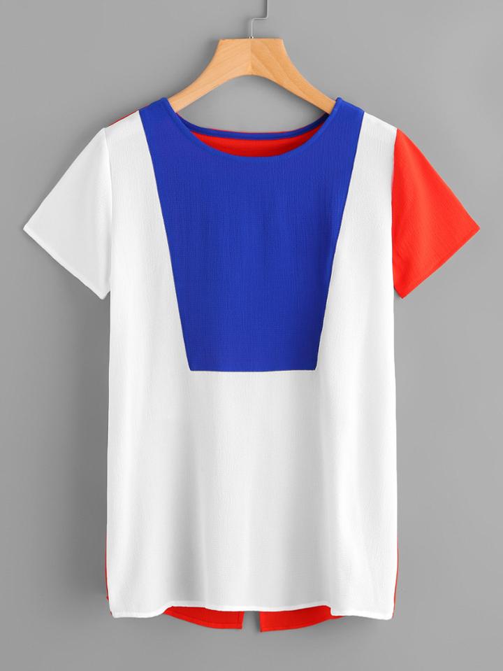 Shein Contrast Panel Overlap Back Blouse
