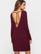 Shein Burgundy Strappy V Back Long Sleeve Tee Dress