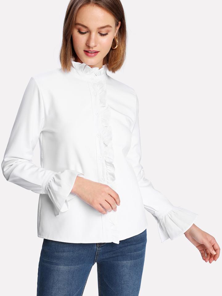 Shein Flounce Sleeve Ruffle Shirt