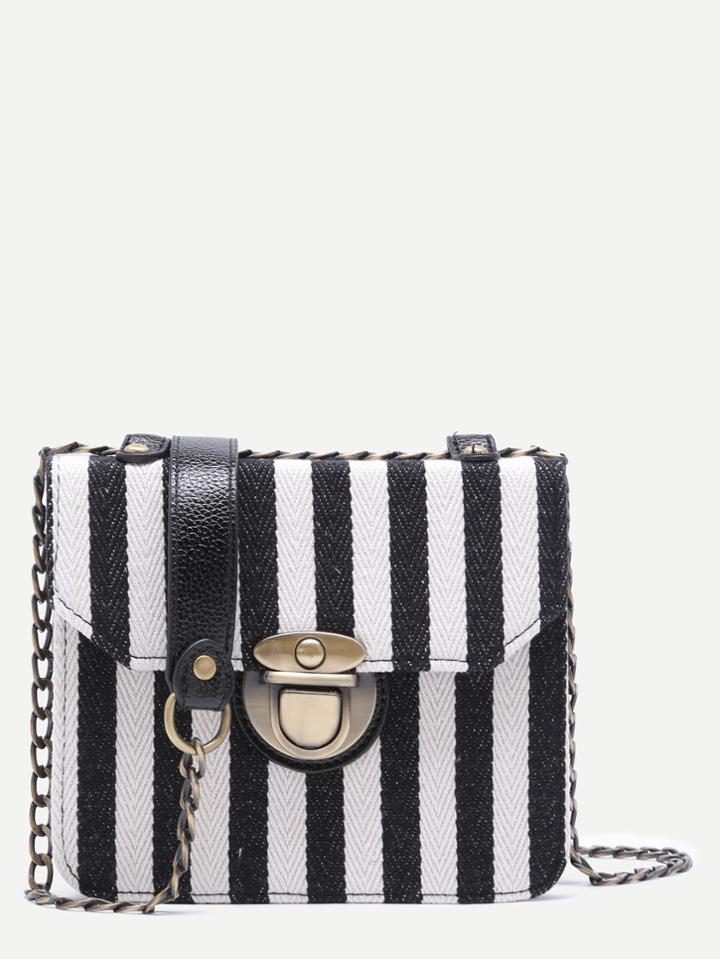 Shein Black And White Mini Canvas Flap Chain Bag