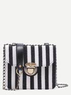 Shein Black And White Mini Canvas Flap Chain Bag