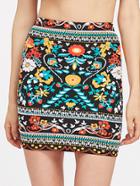 Shein Flower Print Bodycon Skirt
