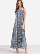 Shein Geometric Print Drop Armhole Cami Dress - Blue