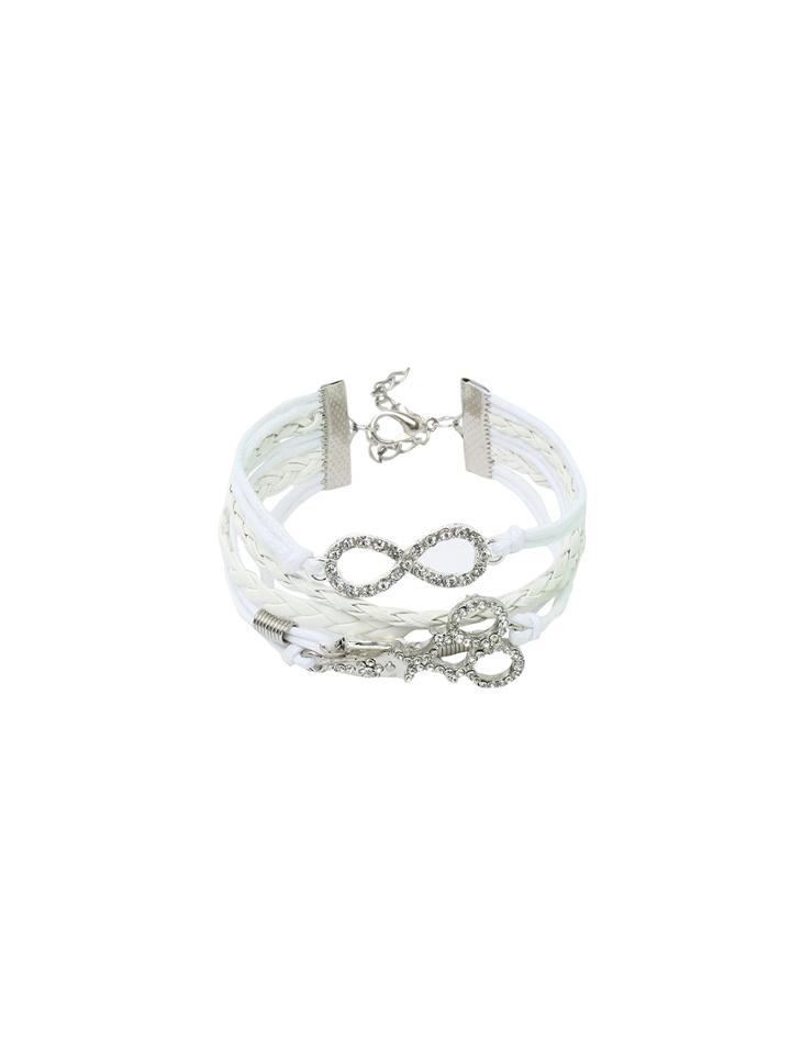 Shein Rhinestone Scissors Charm White Braided Layered Bracelet