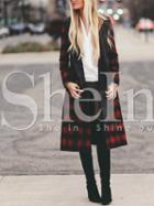 Shein Red Plaid Notch Lapel Duster Coat